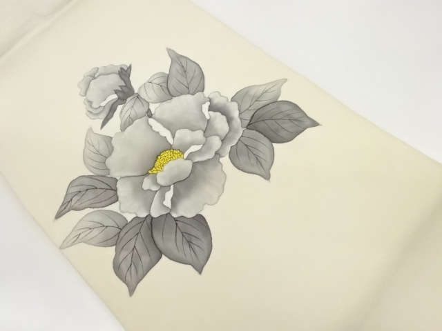 塩瀬手描き牡丹模様名古屋帯